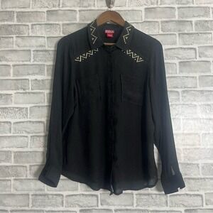 Womens Red Ranch Gold Studded Western Black Vintage Lightweight Button Shirt LRG